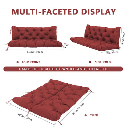 KGOSAUO Durable Extra 5" Thick Waterproof Porch Swing Cushions Outdoor 60 inch Fade-Resistant Swing Bench Cushions 3 Seater Replacement with Backrest for Outdoor Patio Backyard Furniture(Wine Red)