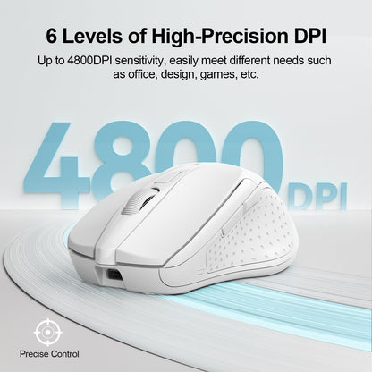TECKNET Wireless Mouse (BT5.0/3.0 & 2.4G) Rechargeable 4800 DPI Silent USB A & Bluetooth Mouse 6 Buttons, Wide Compatibility - Grey
