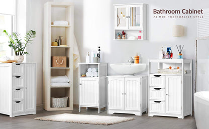 Yaheetech Bathroom Storage Units with Open Storage Shelf Free-standing Floor Cabinets Sideboard with 3 Drawers and 1 Door, Adjustable Shelf for Living Room Kitchen Entryway White