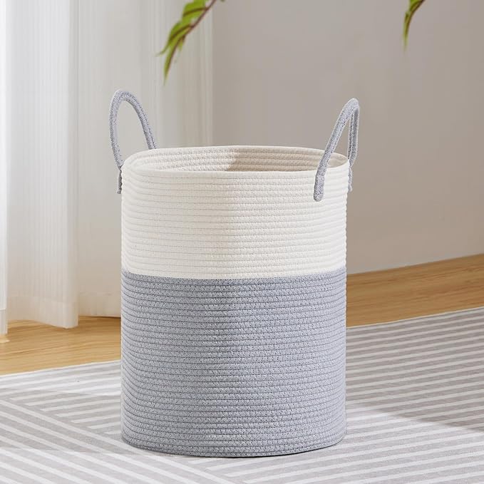 VIPOSCO Large Laundry Hamper, Tall Woven Rope Storage Basket