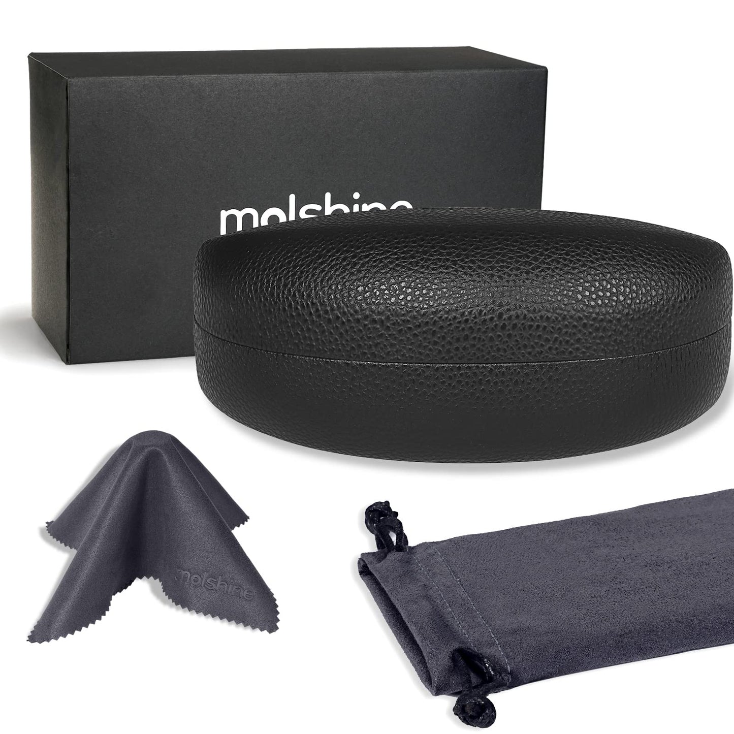 molshine Hard Shell Sunglasses Case,Classic Large Glasses Case for Sunglass,Eyeglasses with Cleaning Cloth,Pocket (Black)