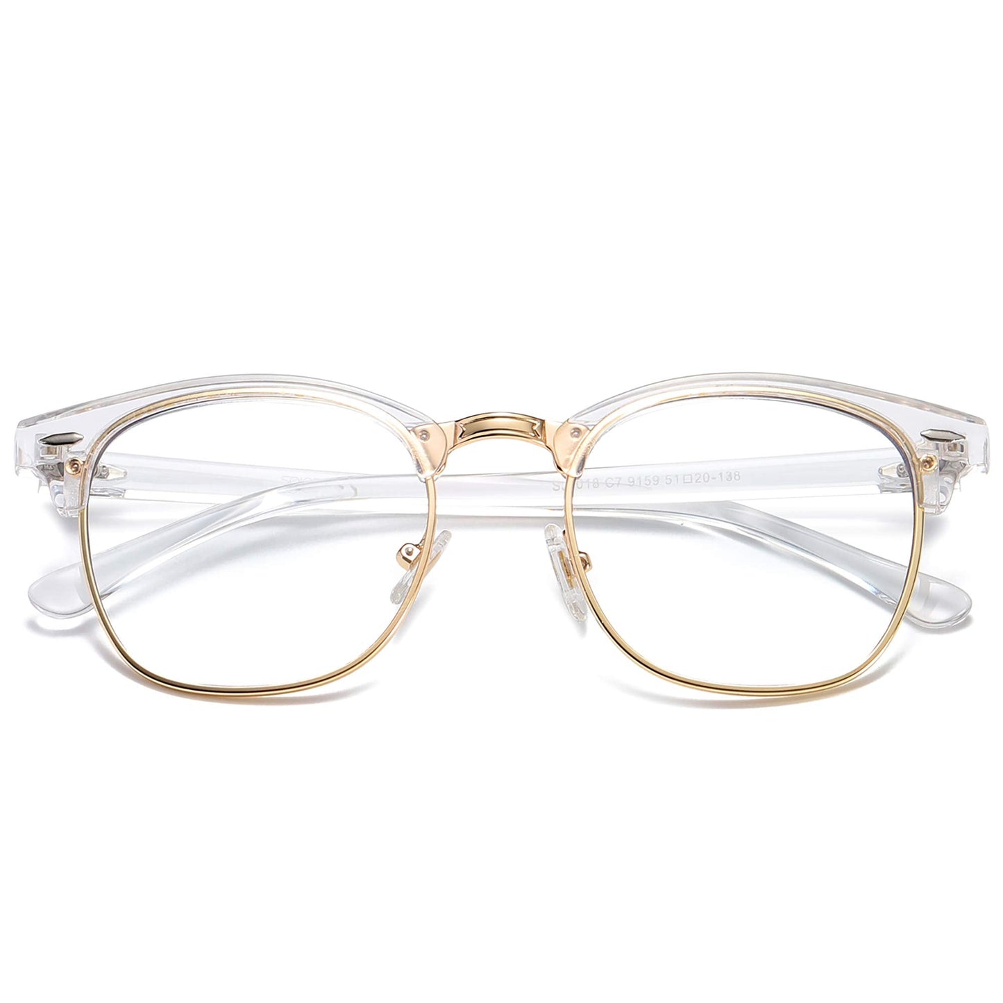 SOJOS Retro Semi Rimless Blue Light Blocking Glasses Half Horn Rimmed Eyeglasses SJ5018, Clear Frame/Gold Rim