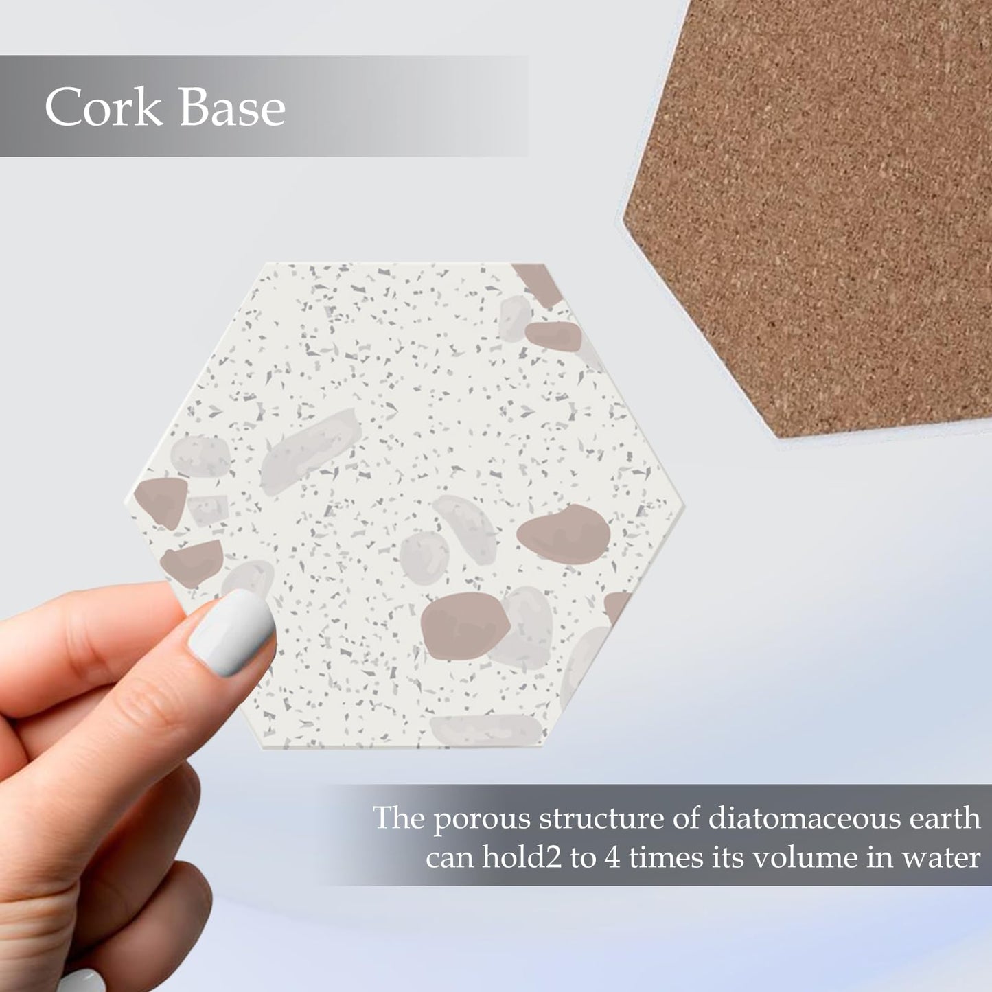 2-Pack Hexagon Marble Coasters, 4.2 Inch Absorbent Stone Drink Coasters with Marble Pattern, Non-Slip Heat Resistant Table Protectors for Drinks, Plants, and Candles