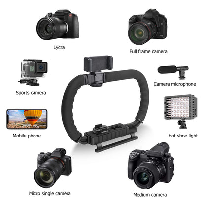 3-Shoe DSLR/Mirrorless/Action Camera Camcorder Phone Stabilizer Expansion Cage Mount Moviemaking Holder Rig YouTube Tiktok Vlogging Video Kit Compatible with GoPro Canon Nikon Sony iPhone Android