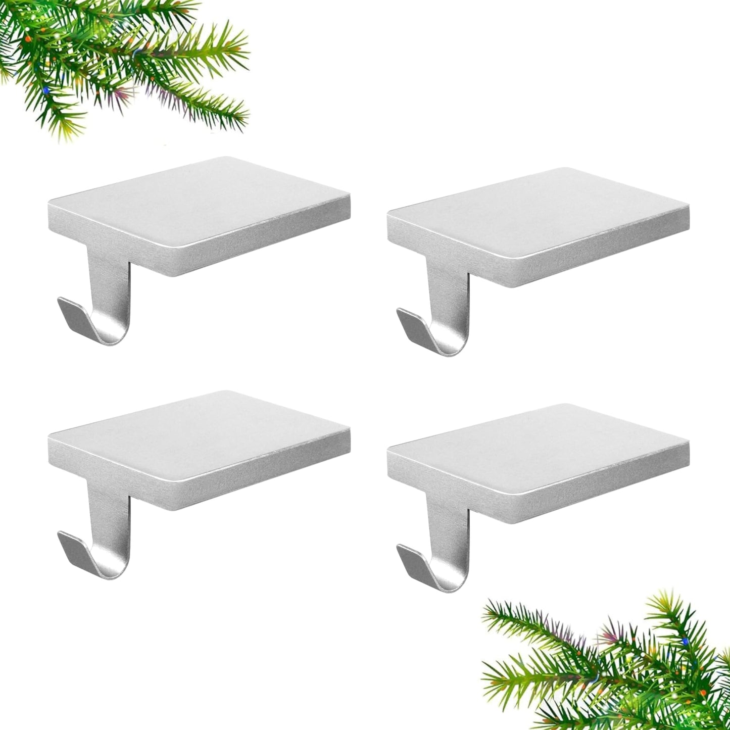Anrgterg 4 Pcs Christmas Stocking Holders, Mantel Stocking Hangers Metal Hanging Hooks with Protective Pads for Xmas Holiday Counter Window Home Table Silver