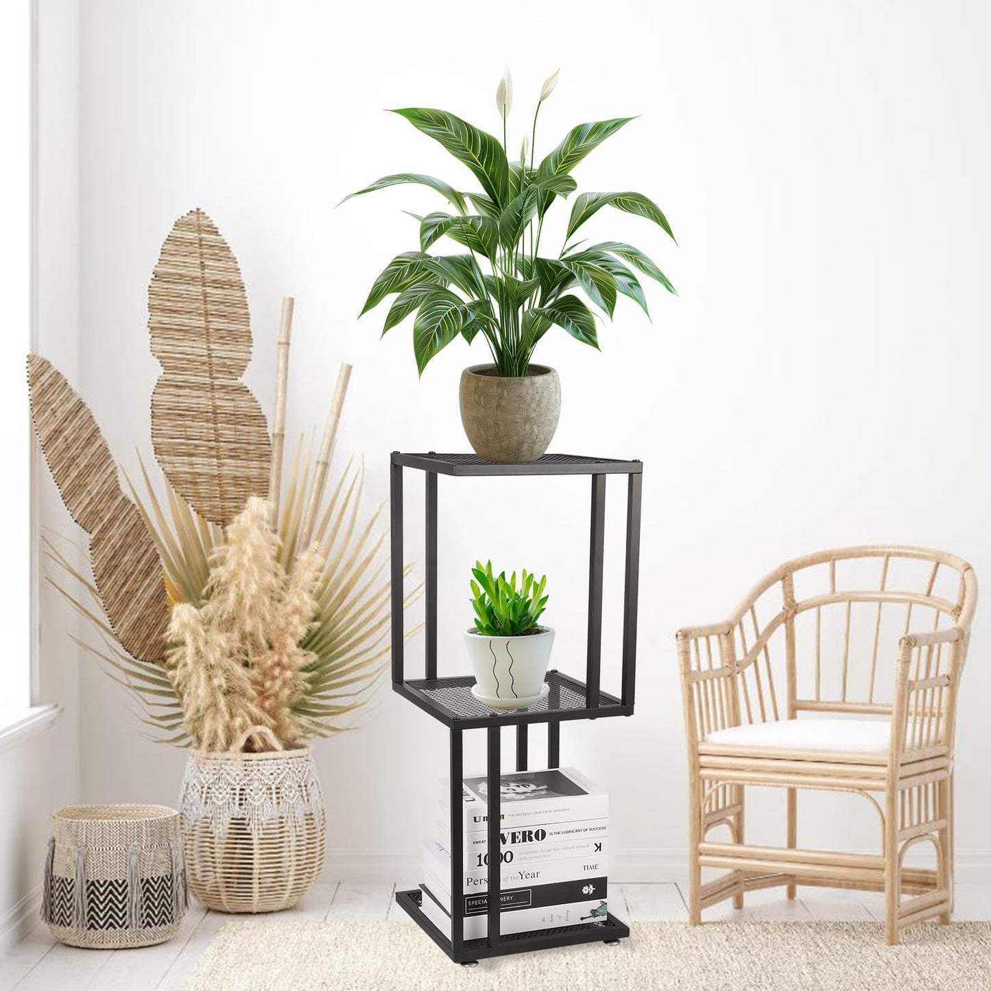 Dophenp 29" Plant Stand Indoor, 3 Tiered Corner with Heavy Duty Metal Mesh Shelf, Modern Decorative Flower Stand for Living Room Garden Patio