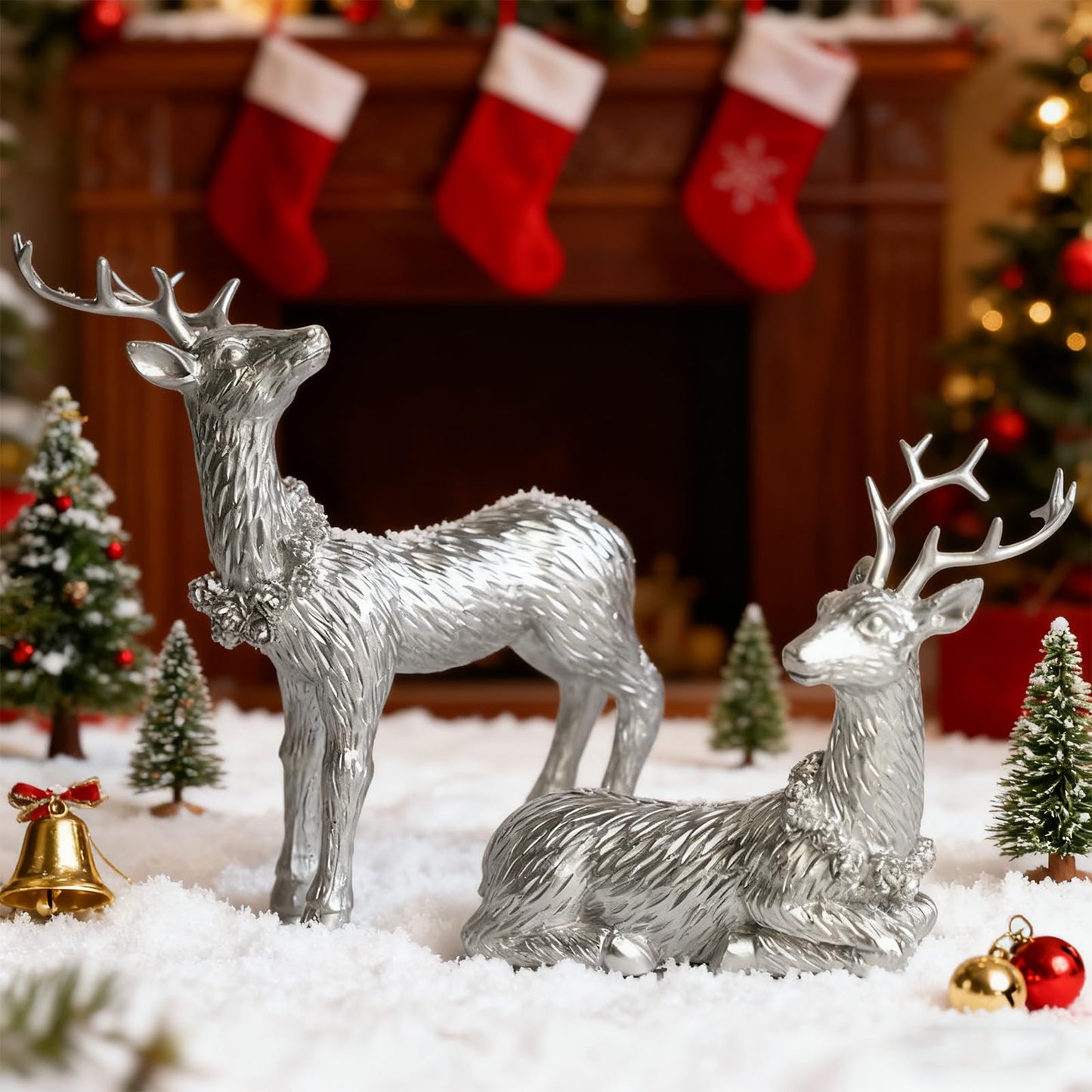 2 Pcs of Pine Cone Deer Resin Ornaments, Christmas Deer Ornament, Elk Ornament, Home Decor,Perfect, to Enhance The Festive Atmosphere (Silver)