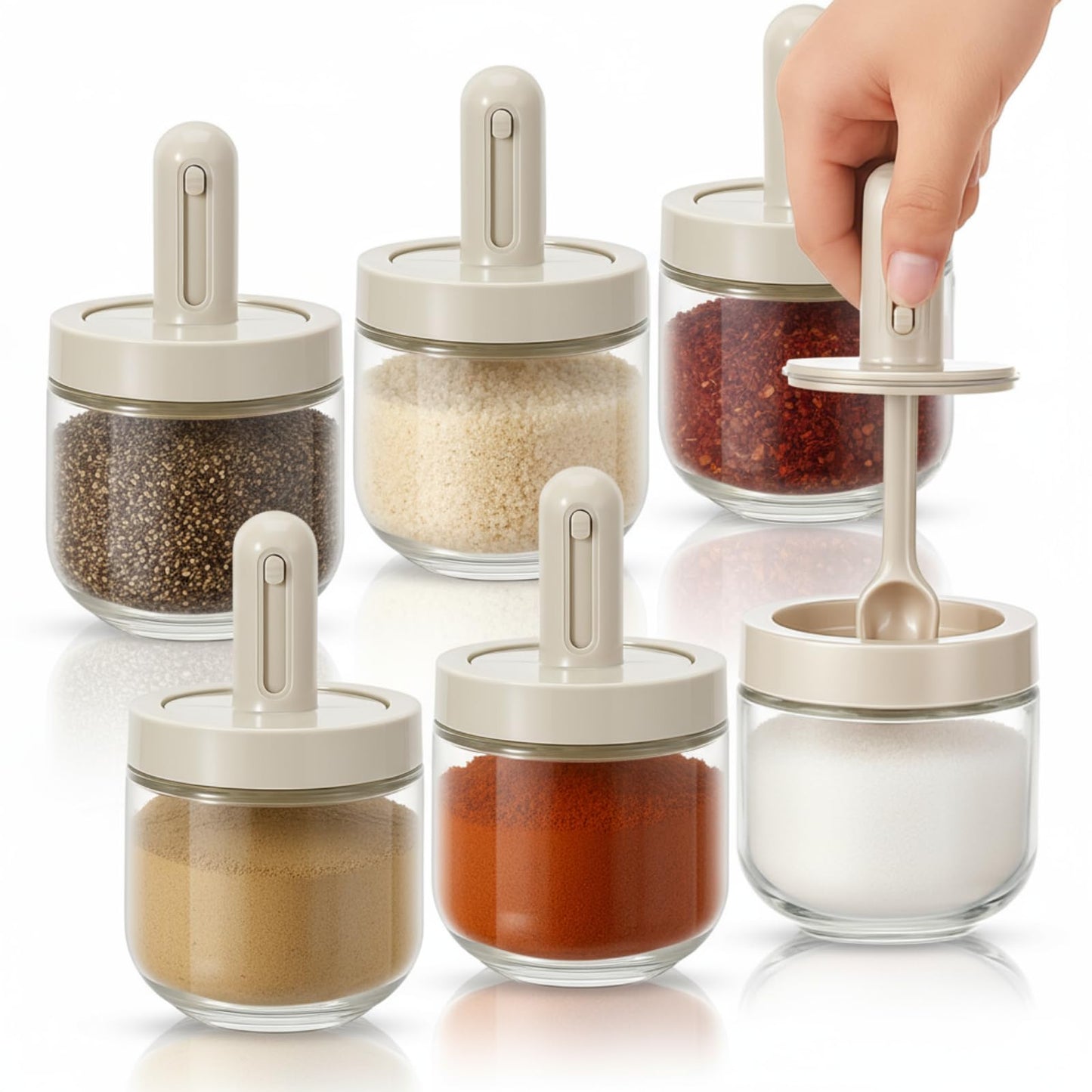 Mysora 6 Piece Glass Salt Container | Storage | Pepper, Table Salts, Sugar, Gourmet Salts, Spice |chili Herbs |12 oz |glass Salt Container with Lid and Retractable Spoon