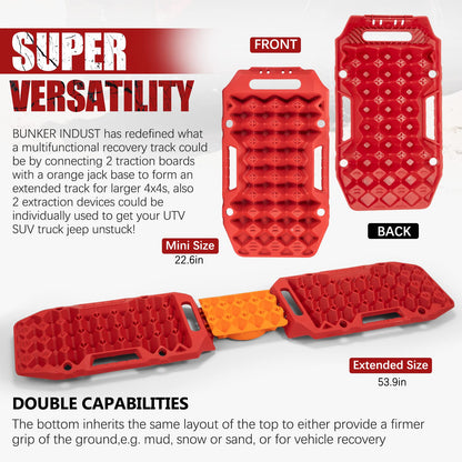 BUNKER INDUST Offroad Traction Boards with Jack Base + 1"×30ft Kinetic Recovery Rope with 2 Soft Shackles Kit