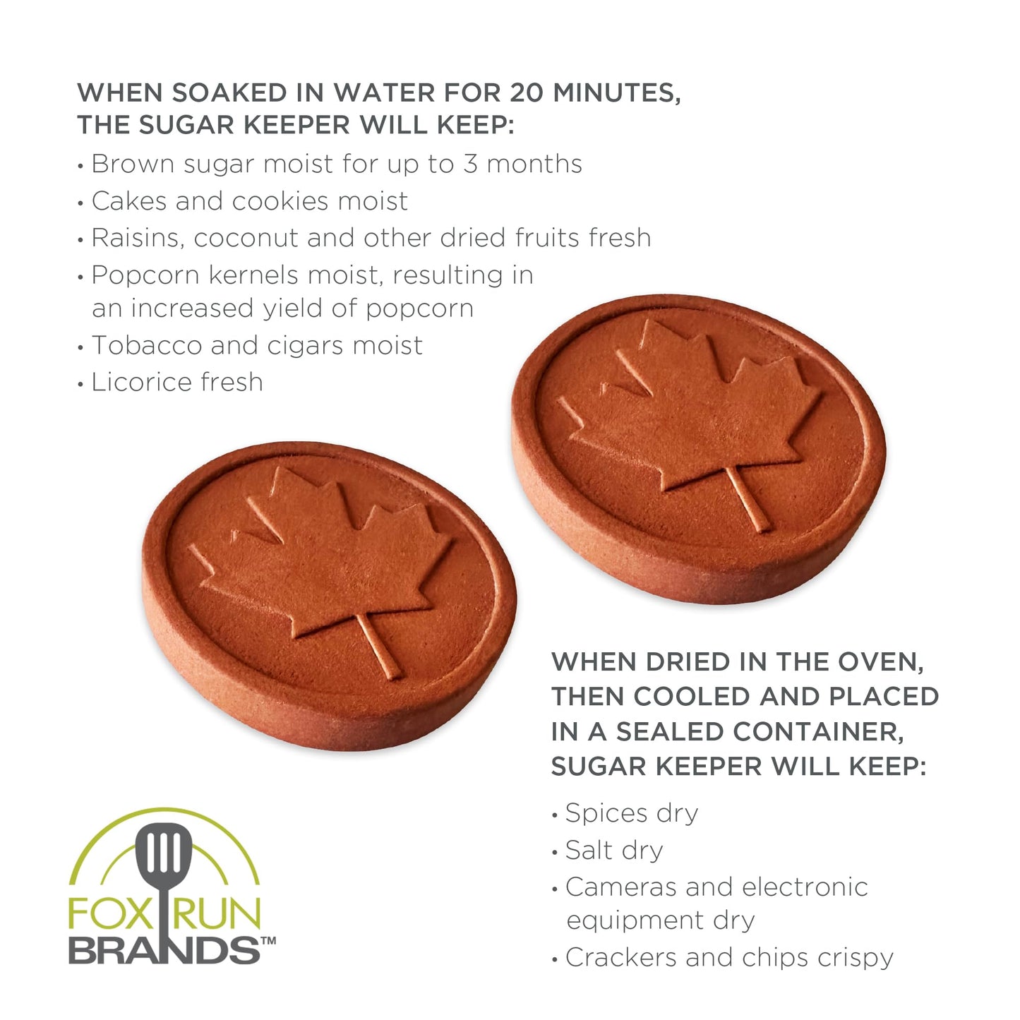 Fox Run Terracotta Brown Sugar Keeper and Saver, Maple Leaf, Set of 2