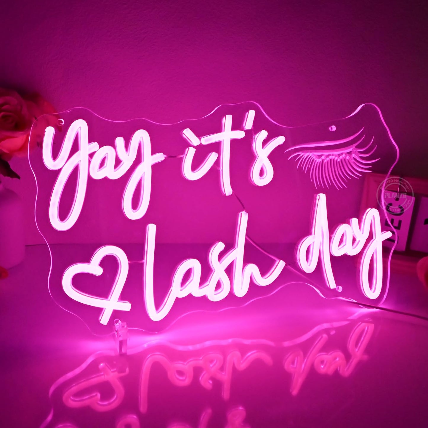 Planzo Yay It’s Lash Day Neon Sign Light for Lash Room Nail Studio Beauty Salon Pink LED Wall Sign Girl Makeup Bedroom Neon Light Wall Decor Lady Birthday Christmas Lash Tech Gift 5V USB 15.75"