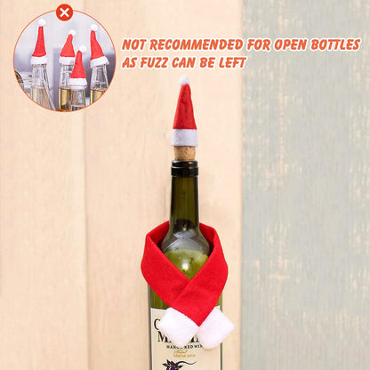 Biubee 36 Pcs Mini Santa Hats- Christmas Lollipop Hat for Crafts- Mini Santa Claus Hat Wine Bottles Cover for Christmas Silverware Holders Table Dinner Decorations
