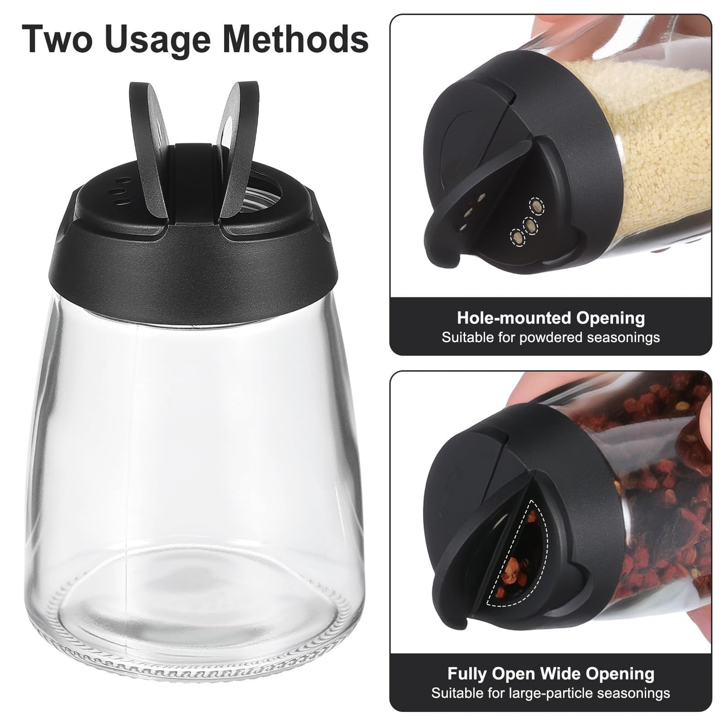 Sewroro 4Pcs Glass Seasoning Jar Set with Double Screw-on Lids Salt Pepper Shakers Condiment Containers for Kitchen Cooking and Outdoor Bbq 2.55X2.55X3.34In