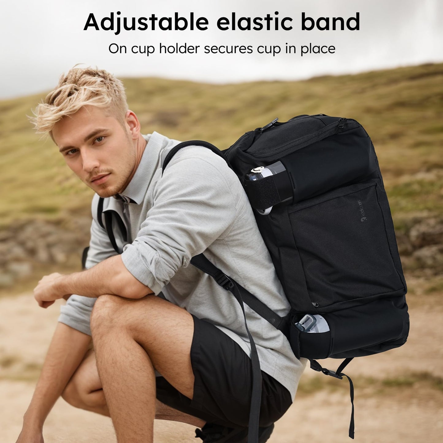 Kookoomia Gym Bag for Men with 2 Upgraded Bottle Holders Convertible Duffle Bag and Gym Backpack Waterproof Sports Bags with Shoes Compartment and Wet Pocket - Black