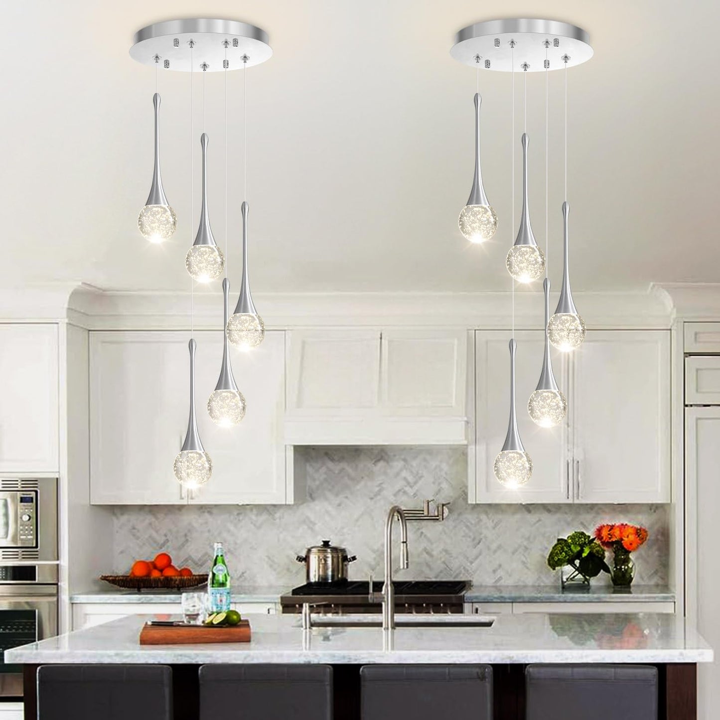cenzoz 5-Lights Modern Pendant Lights for Kitchen Island LED Dimmable Chandelier Crystal Glam Ceiling Pendant Lighting for Dining Room Hallway Bedroom Lamp Brushed Nickel