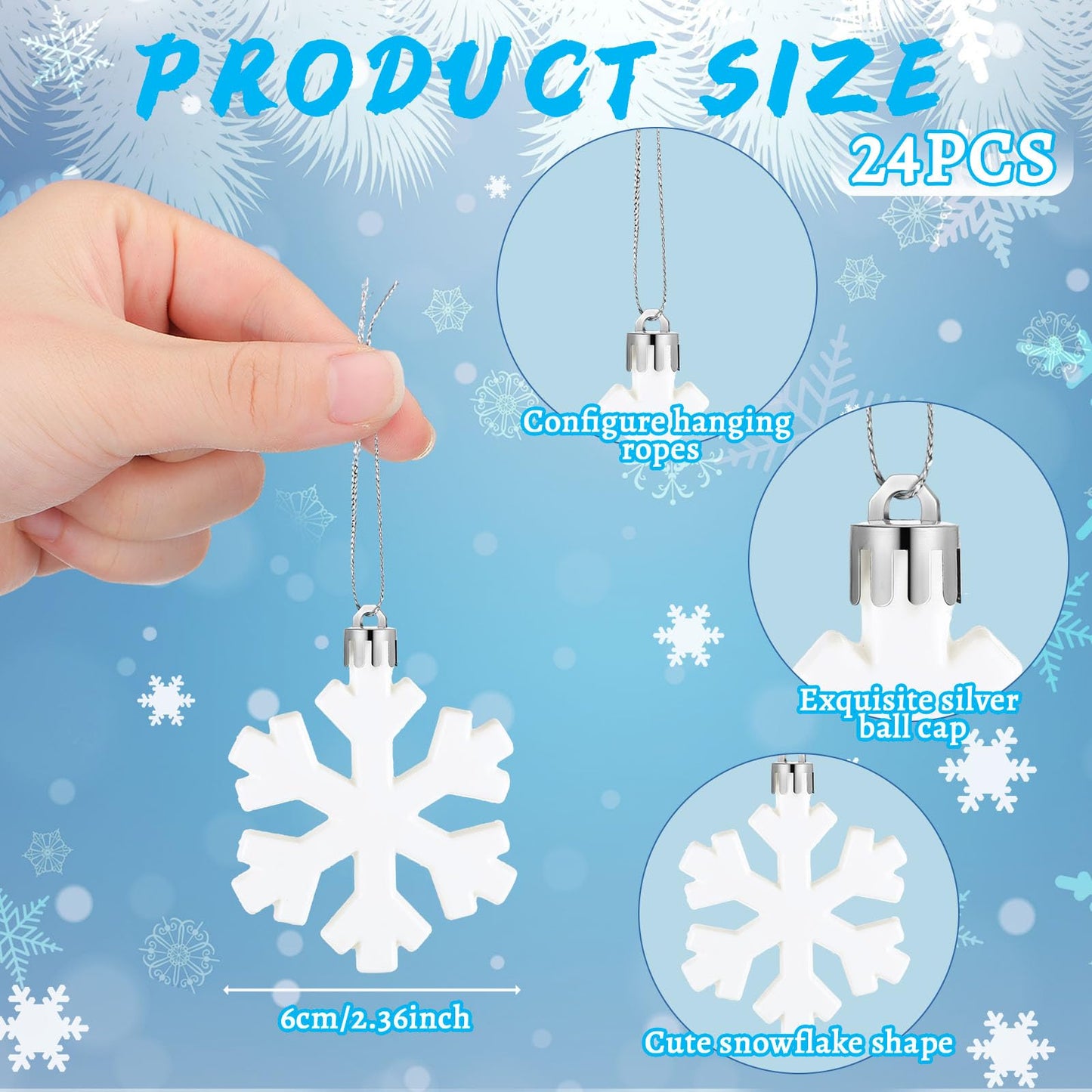 Lunmon 12 Pcs Snowflake Ornaments Christmas 3D Winter Snowflake Hanging Decorations 2.4 Inch Plastic Farmhouse White Snow Flake Ornaments with Rope for Home Xmas Tree Party Decor