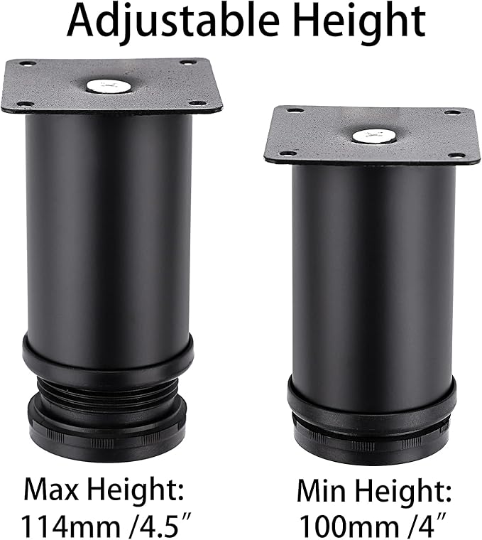 OwnMy 4PCS 4 Inch Furniture Legs Feets Metal Cabinet Legs, Adjustable Round