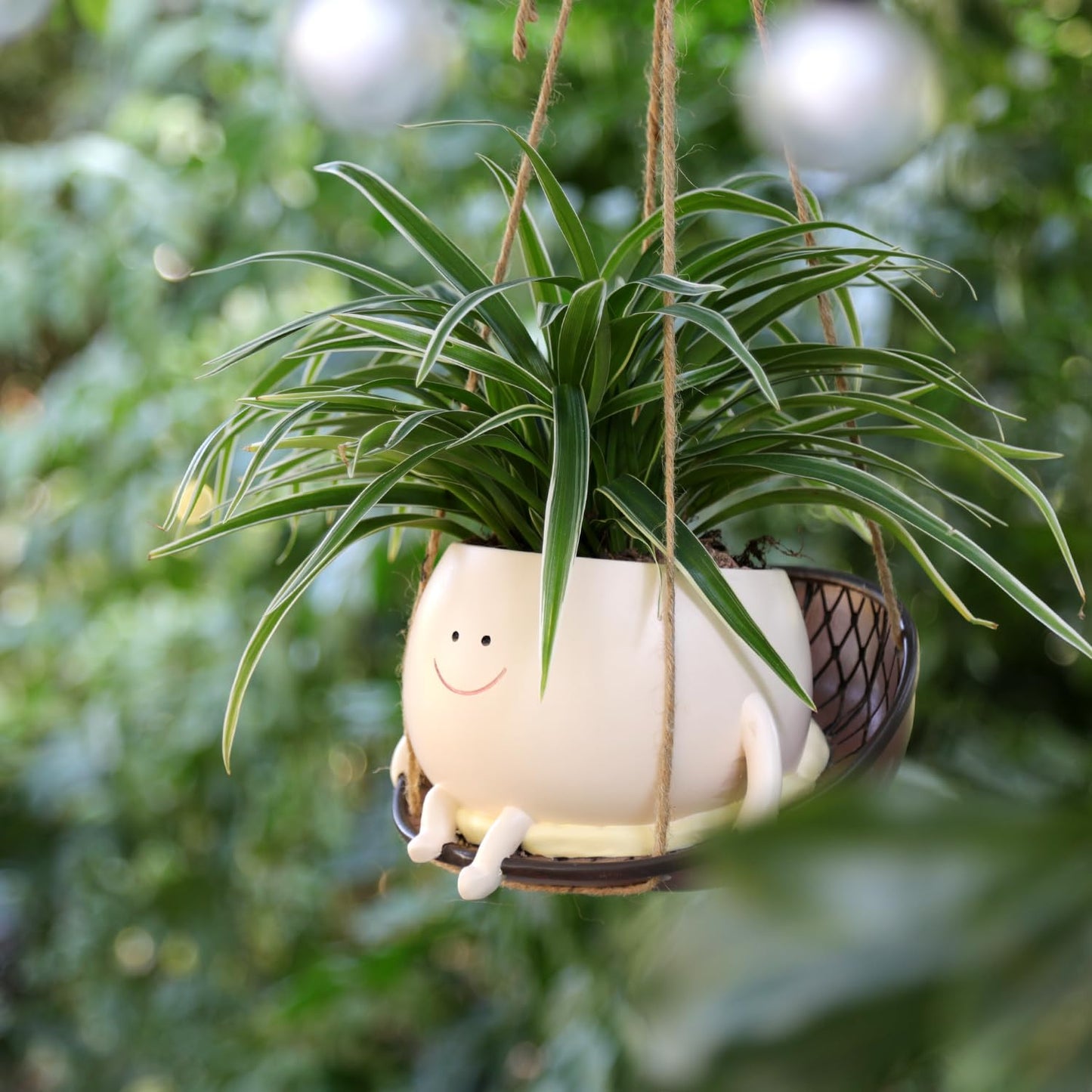 UMESONG Hanging Swing Chair Planter Pot Smiley Face Planter for Indoor Outdoor Plant Cute Head Resin Flower Pots for String of Pearls Plant Live Unique Gift IdeaI for Mother Day, Christmas (Large)