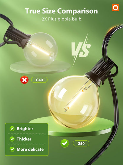 addlon 200FT Solar String Lights for Outside G50 Waterproof with USB Port Solar Patio Lights Outdoor Solar Powered LED Bulbs 3 Light Modes for Backyard Porch Garden Market Bistro Camping