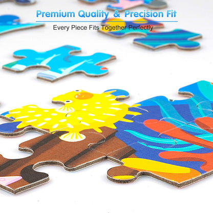 Jigsaw Puzzles for Kids Ages 4-8, 108 Pieces Whale Shaped Cardboard Puzzles for Animal Lovers, Sturdy Floor Puzzles Box and Poster, Educational Toys Gift for Boys Girls, 23.38 x 14.72 Inch