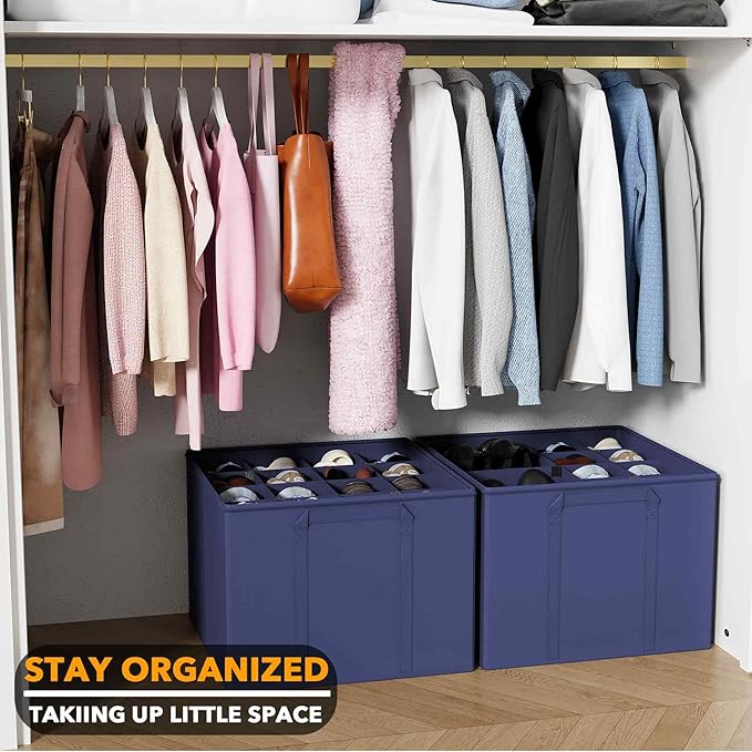 SpaceAid Shoe Organizer for Closet, 2 Pack Foldable Shoe Storage Containers