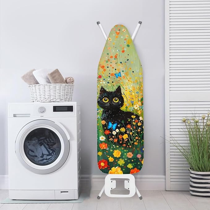 GLENLCWE Black Cat Hippie Flower Ironing Board Cover, 54x15 inches, Iron Board