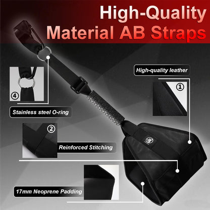 Ab Straps for Pull Up Bar, Heavy-Duty 350LB Core & Abs Trainer, Extra Wide 7.8” Leather Padded Arm Supports, Adjustable Length, Cable Machine Compatible (Black)