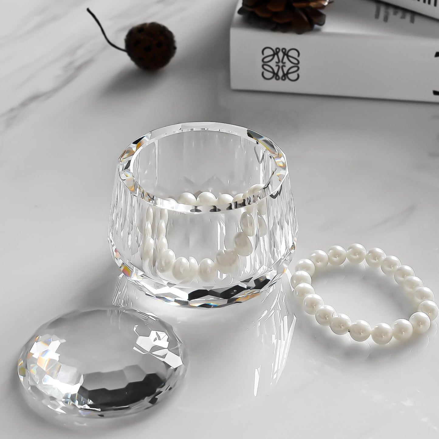 DONOUCLS Crystal Candy Dish, Nut Bowl with Lid 3.5" x 3.1" Decorative Crystal Bowl&Jar for Home Wedding Table, Comes With Gift Box