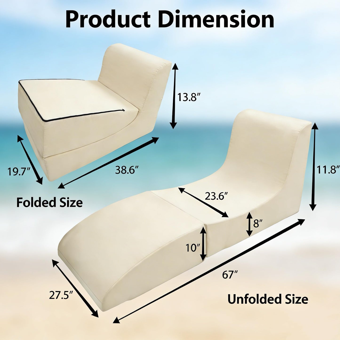 ZealWe Bean Bag Chair Set of 2 Outdoor Patio Lounge Chair with Back Support, Chaise Lounge Chair Waterproof Beach Bean Bag Couch for Adults, Memory Foam Filled for Poolside Balcony, Beige