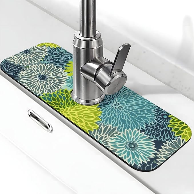Kitchen Faucet Mat 15 x 5.5 Inch Abstract retro flower Faucet Draining Mat