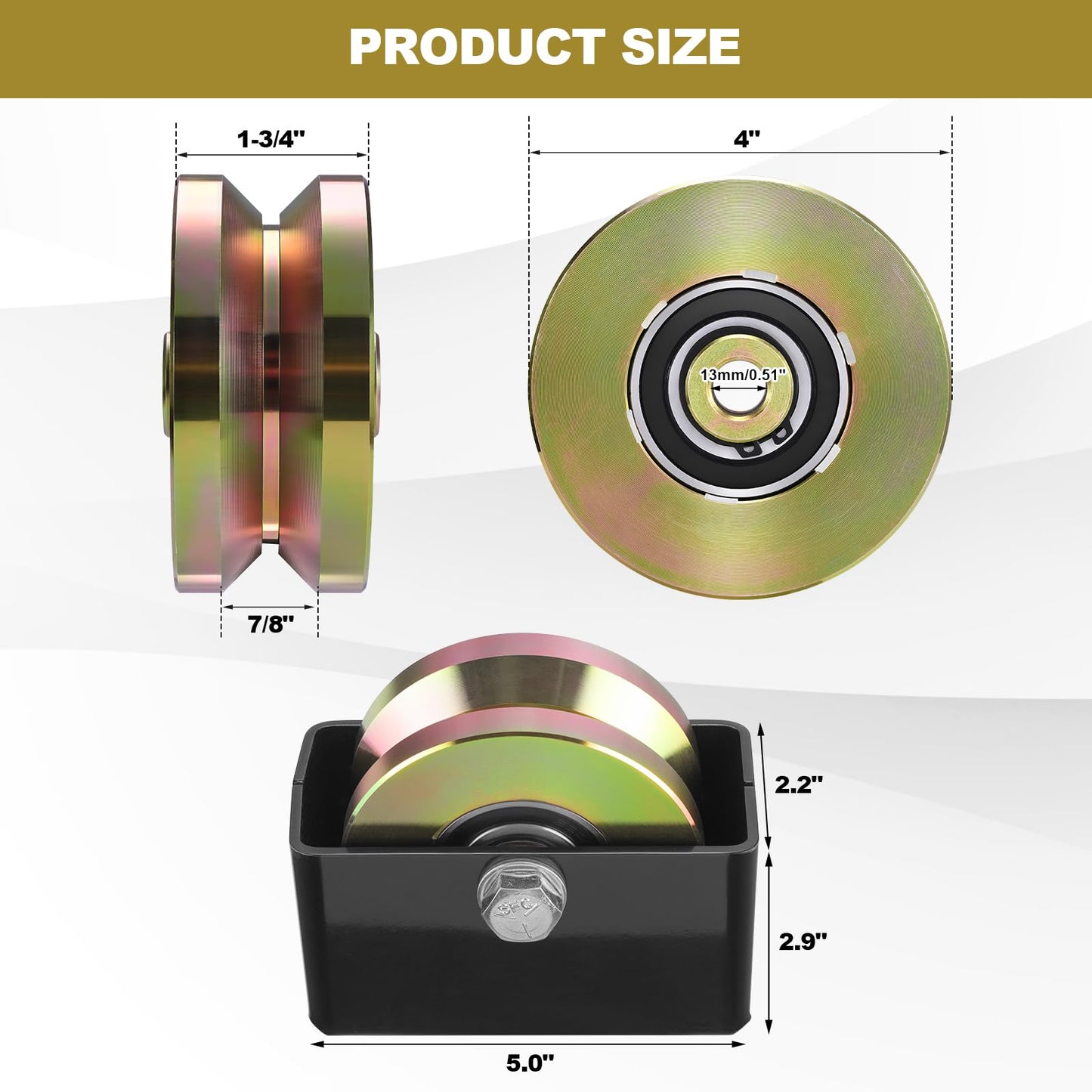 Soiiw 4" V Groove Sliding Gate Rollers Wheel 2 PCS Slide Wheels 1-3/4" Width 45# Solid Steel with Welded Bracket Double Bearing 3000 Lbs Capacity for Driveway Fence & Industrial Sliding Gates
