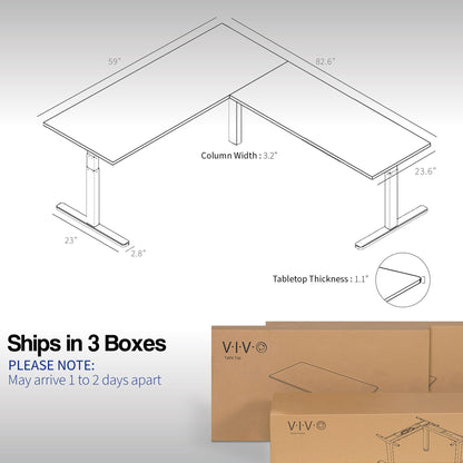 VIVO Electric Height Adjustable 83 x 60 inch Corner Stand Up Desk, 2 Black Solid Table Tops, Black Frame, Memory Controller, L-Shaped Workstation, 3E Series, DESK-KIT-3E8B