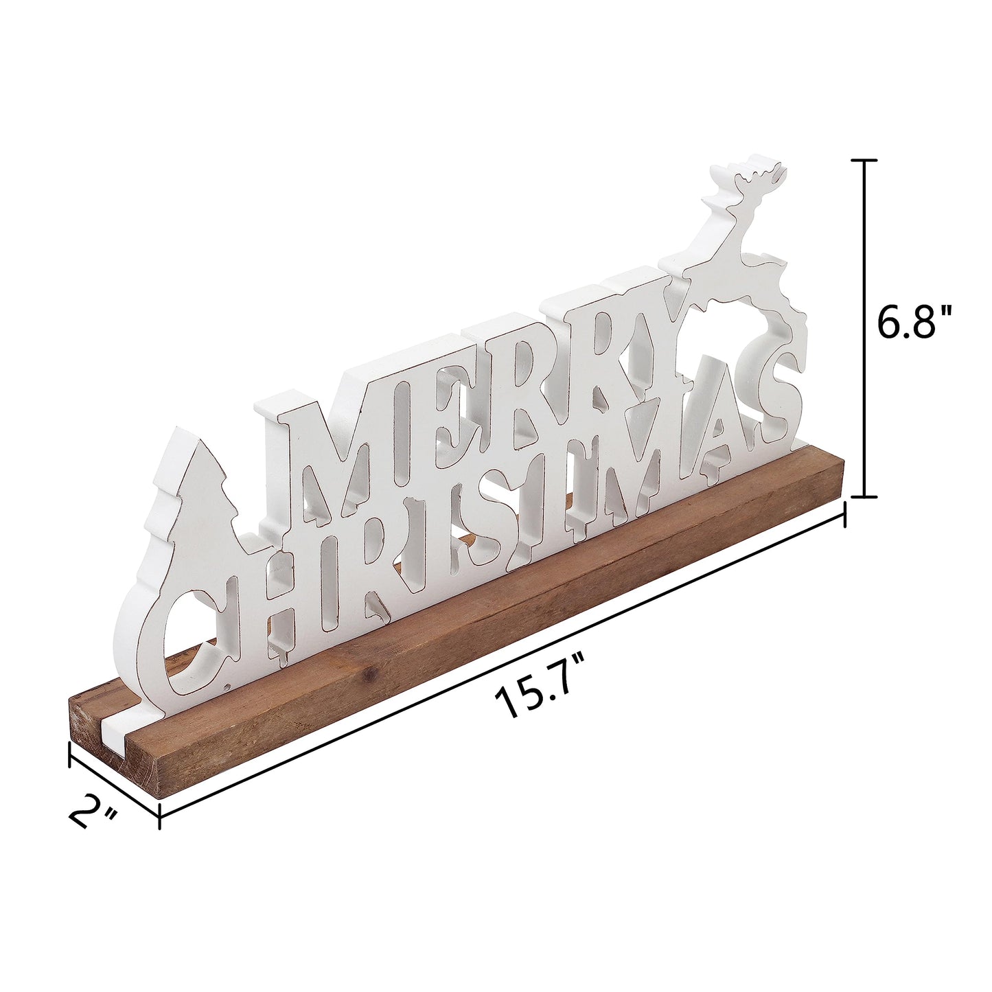 Sintosin Rustic Merry Christmas Signs for Home Decor 16 Inches, Farmhouse Wooden Noel Christmas Decor, Distressed Winter Decoration with White Tree and Deer for Tabletop Living Room
