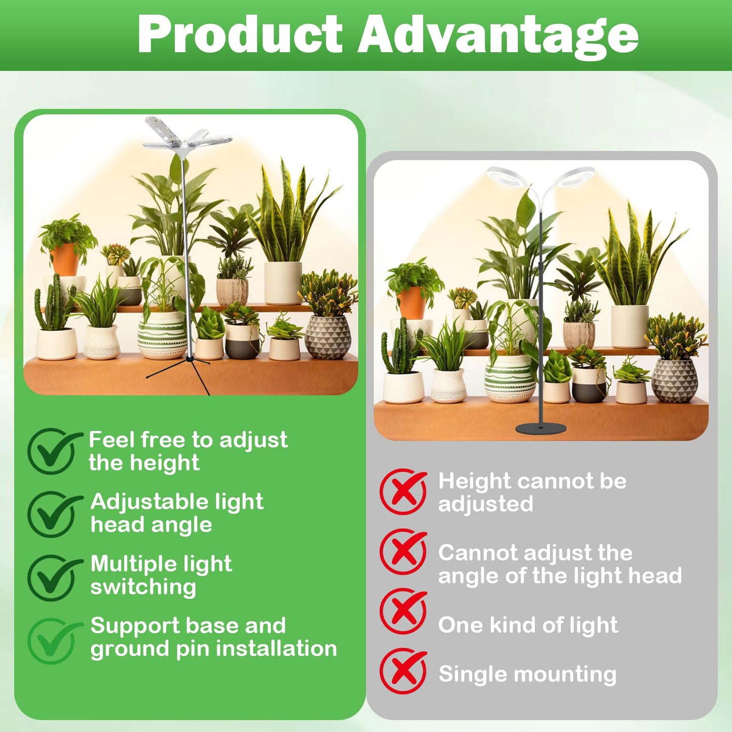 AuroraTurn Grow Lights for Indoor Plants, 240 LEDs Full Spectrum, 15-67 Inches Height Adjustable, 3/9/12H Auto Timer ＆ 4 Dimmable Brightness for Large and Small Plants