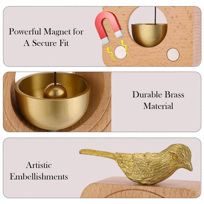 Magnetic Brass Bell for Door Opening (Beech Wood Prosperity Bird Door Chime)
