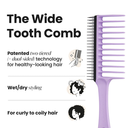 Tangle Teezer | Wide Tooth Comb for 3C to 4C Hair | Long Teeth Detangles & Reduces Shed Hair | Short Teeth for Deeper Detangle & Helps Removes Shed Hair | Lilac & Black