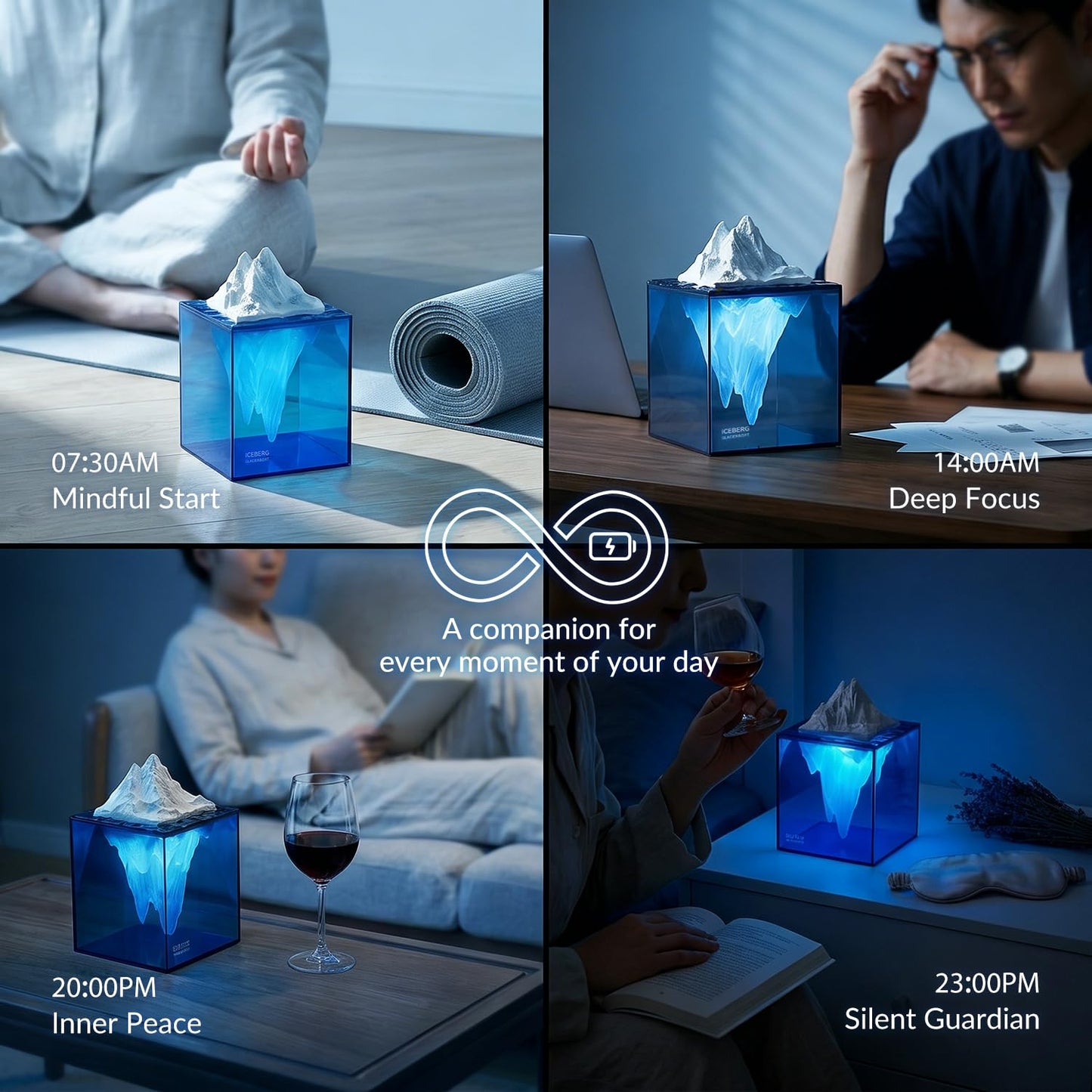 Calming Iceberg Essential Oil Stone Diffuser & Mood Lamp, Silent Flameless Aromatherapy Night Light, Minimalist Zen Decor for Stress Relief, Mindfulness & Meditation Gift (Glacier Blue)