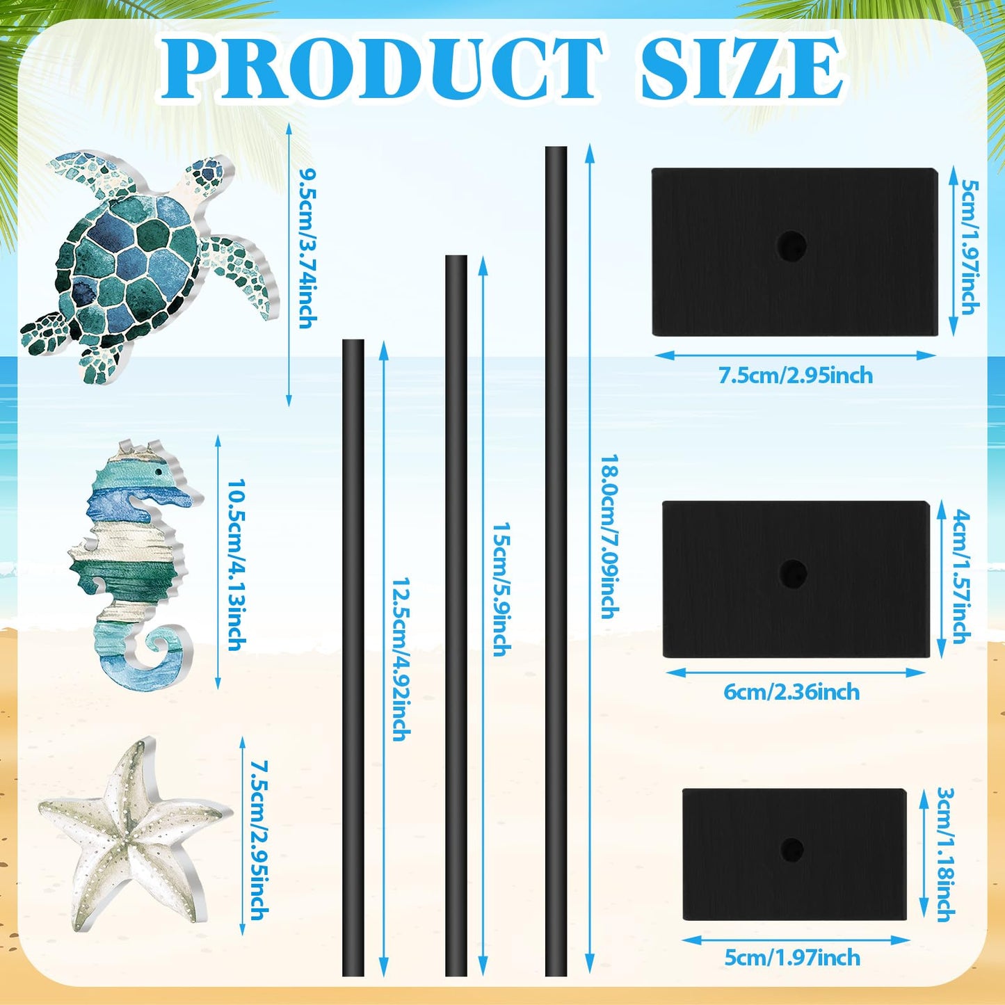 Tradder 3 Pcs Summer Ocean Tabletop Decor Standing Sea Turtle Starfish Seahorse Block Wooden Table Centerpiece Sign Coastal Beach Nautical Table Decor for Home Kitchen