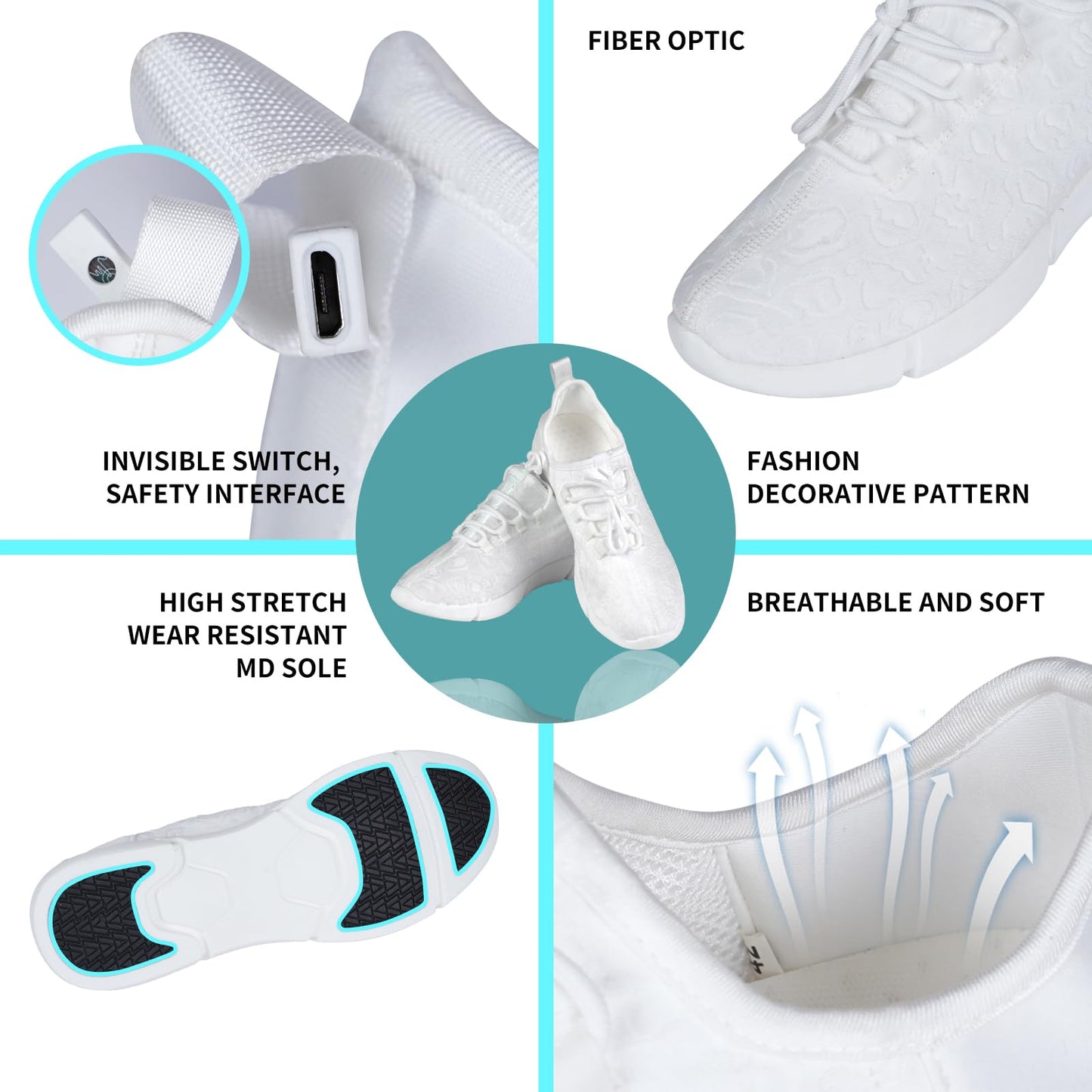 Hot Dingding Fiber Optic LED Shoes for Women Men Light Up Sneakers for Adult USB Charging Flashing Luminous Trainers Shoes White