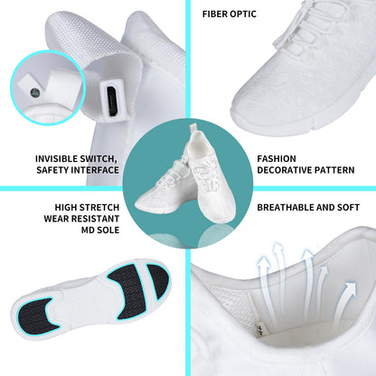 Hot Dingding Fiber Optic LED Shoes for Women Men Light Up Sneakers for Adult USB Charging Flashing Luminous Trainers Shoes White