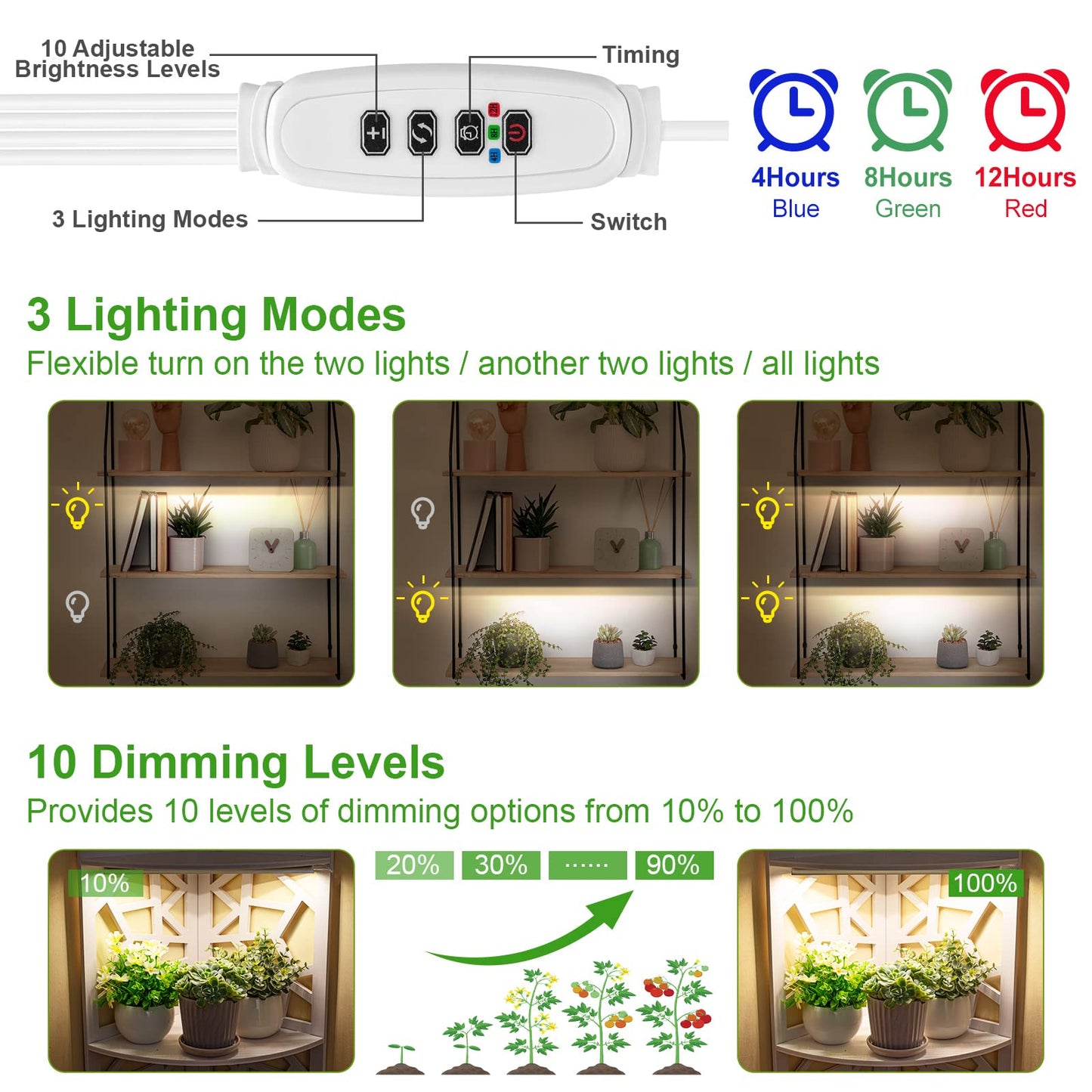 FOXGARDEN Grow Light, Full Spectrum Plant Light Strip for Indoor Plants, 384 LED Bright Grow Lamp with Auto On/Off Timer 4/8/12H, 4 Switch Modes, 10 Dimmable Brightness, 4 Packs