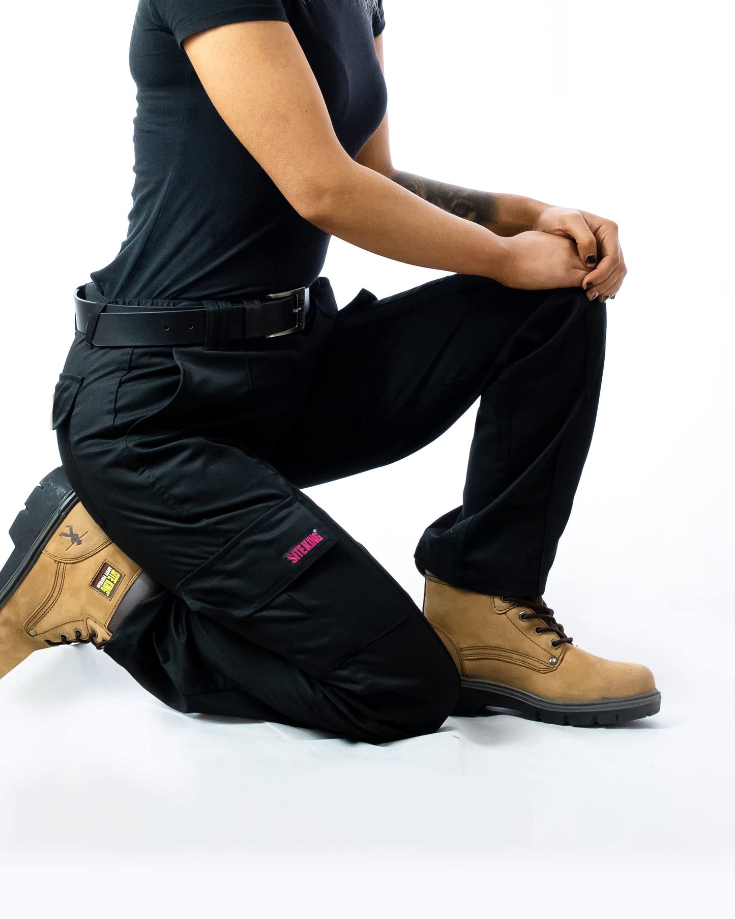 SITE KING Ladies Cargo Combat Work Trousers Size 8 to 22 (12 / Regular Leg, Black)