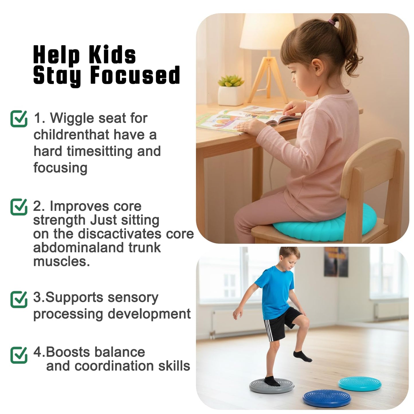 Hanstuten Wobble Cushion Core Balance Disc, Inflated Wiggle Seat Cushion to Improve Sitting Posture & Stay Focused, Non-slip Balance Pads for Physical Therapy & Core Strength(1Turquoise)