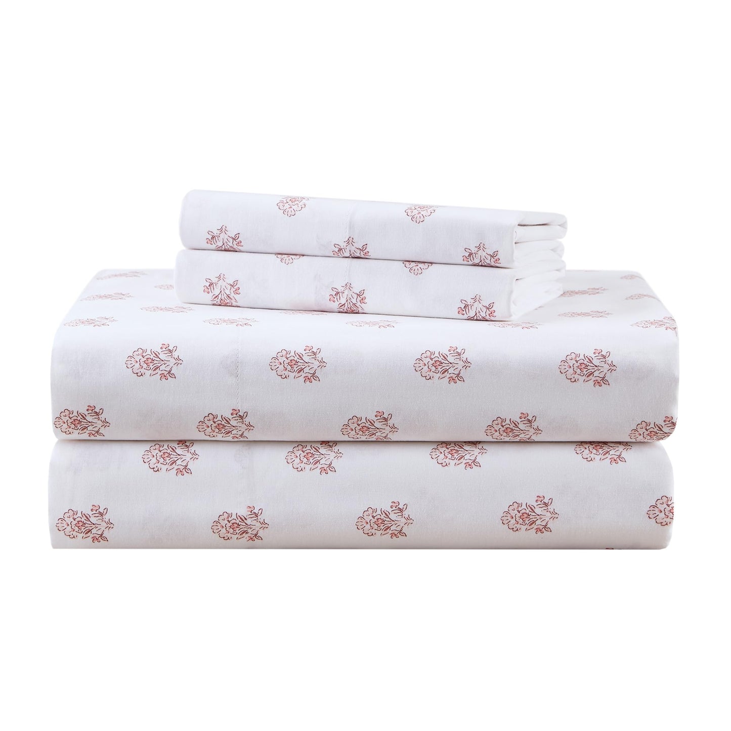 Comfort Spaces 100% Cotton Sheets Twin XL, Breathable, Naturally Cool Cotton Sheets, Soft Cotton Bed Sheets with 12" Elastic Pocket Fits up to 14" Mattress, All Seasons Sheet Set, Floral Pink 3 Piece