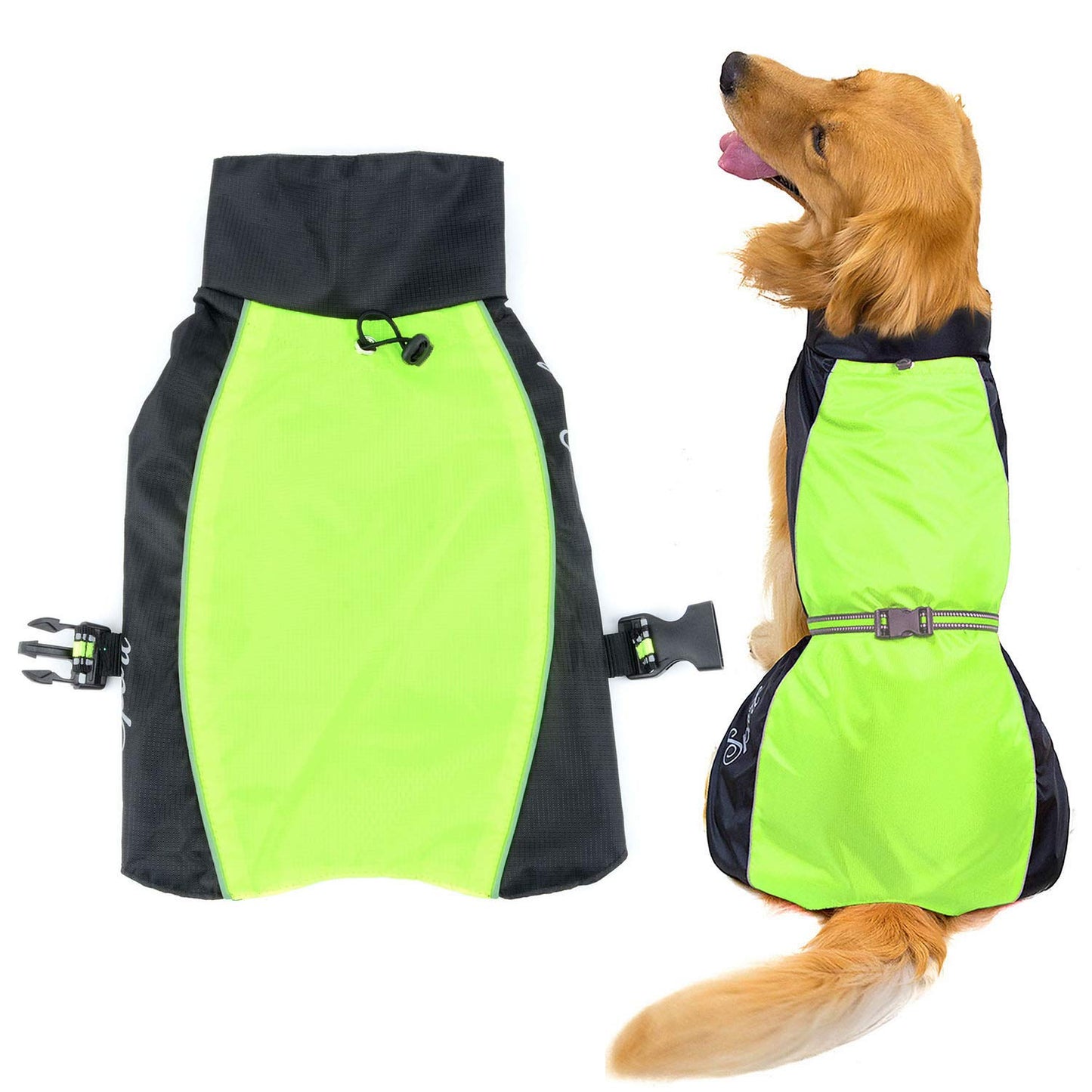 Zunea Waterproof Dog Raincoats for Medium Large Dogs Lightweight Reflective Jacket Safty Coat Windproof Mesh Lined Vest Clothes Outdoor Hunting Hiking Apparel for Wet Days Green 5XL