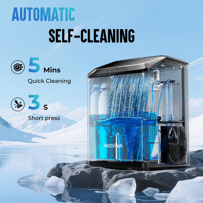 inoviva Nugget Ice Maker Countertop, 40lbs/24H Soft Chewable Pellet Ice Machine with Self-Cleaning, Sonic Ice Maker for Home Kitchen, Office - Black Stainless