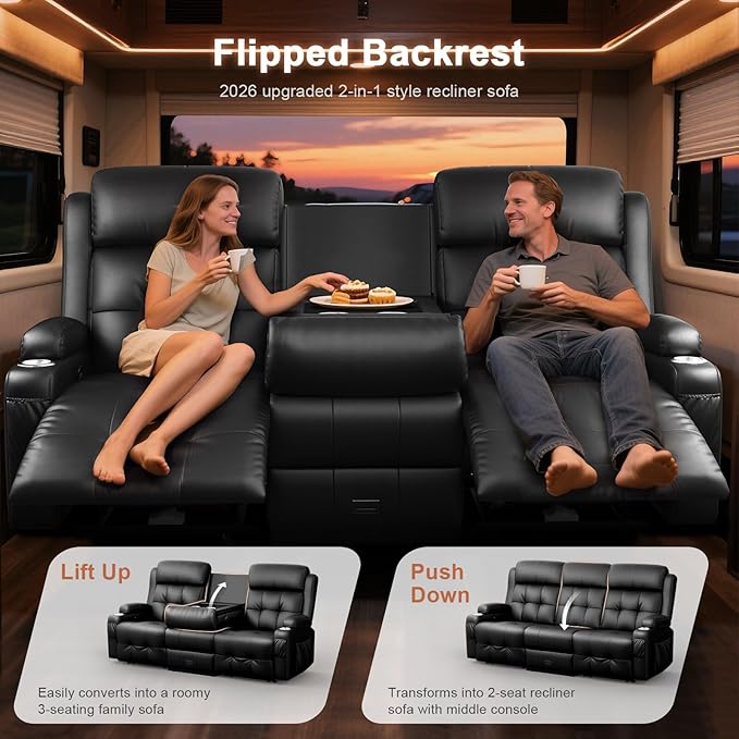 RV Loveseat Recliner Sofa, Oversized Massage Wall Hugger 3-Seater Recliners