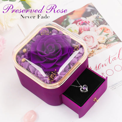 Beferr Birthday Gifts for Women Preserved Real Rose with Necklace Eternal Purple Roses Forever Flowers for Delivery Anniversary Mothers Day Flower Gifts for Mom Wife Grandma Daughter Her Girlfriend