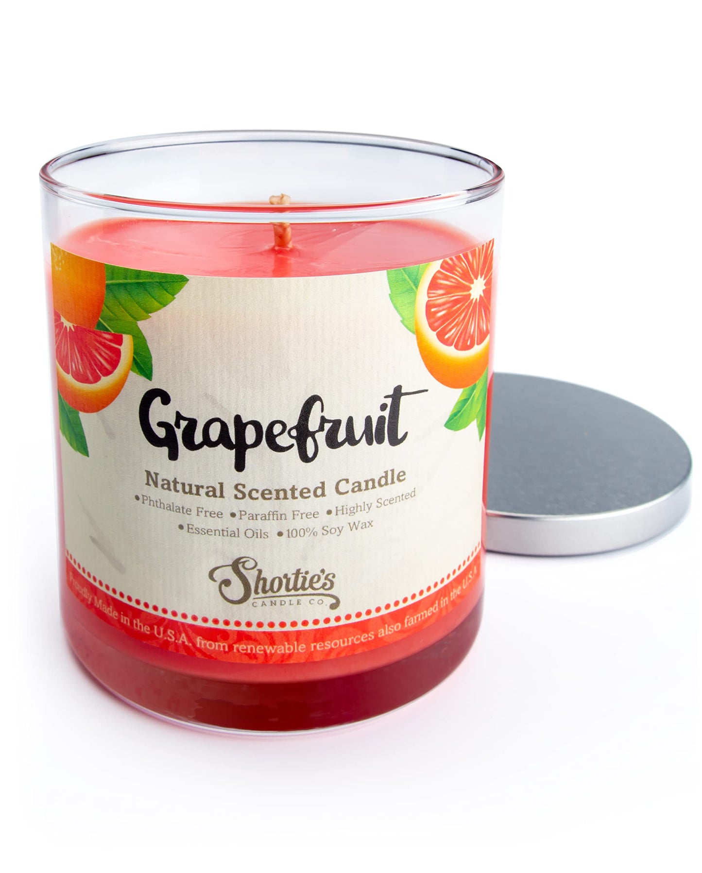 Grapefruit Highly Scented Natural Soy Candle, Essential Fragrance Oils, 100% Soy, Phthalate & Paraben Free, Clean Burning, 9 Oz.