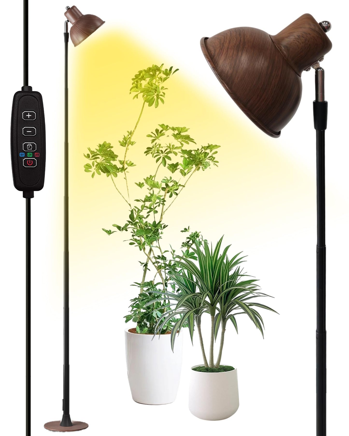 yadoker Plant Grow Light for Indoor Plant, Walnut Wood Grain LED Grow Light,Elevating Plant Lamp,Height Adjustable,Automatic Timer with 8/12/18Hours,10-Level Brightness,Ideal for Large Plant Grow